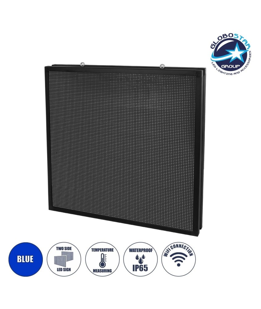 GLOBOSTAR® DISPLAY 90343 Κυλιόμενη Ψηφιακή Επιγραφή P10 Διπλής Όψης LED AC 220-240V Αδιάβροχο IP65 Μπλε - WiFi Control μέσω FK APP - Αισθητήρας Θερμοκρασίας & Υγρασίας - Μ104 x Π12 x Υ104cm - 2 Χρόνια Εγγύηση